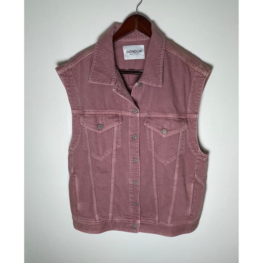 NWT Dondup Womens Pink Denim Vest Jacket Made In Italy DJ456 BFE015D Size 44 L